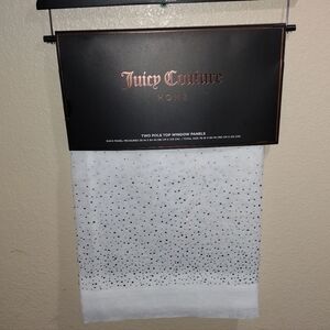 JUICY COUTURE TWO POLE TOP WINDOW PANELS RHINESTONE WHITE WINDOW CURTAIN SET